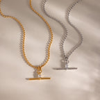 18K Gold and Silver Downtown T-Bar Statement Pendant Necklace