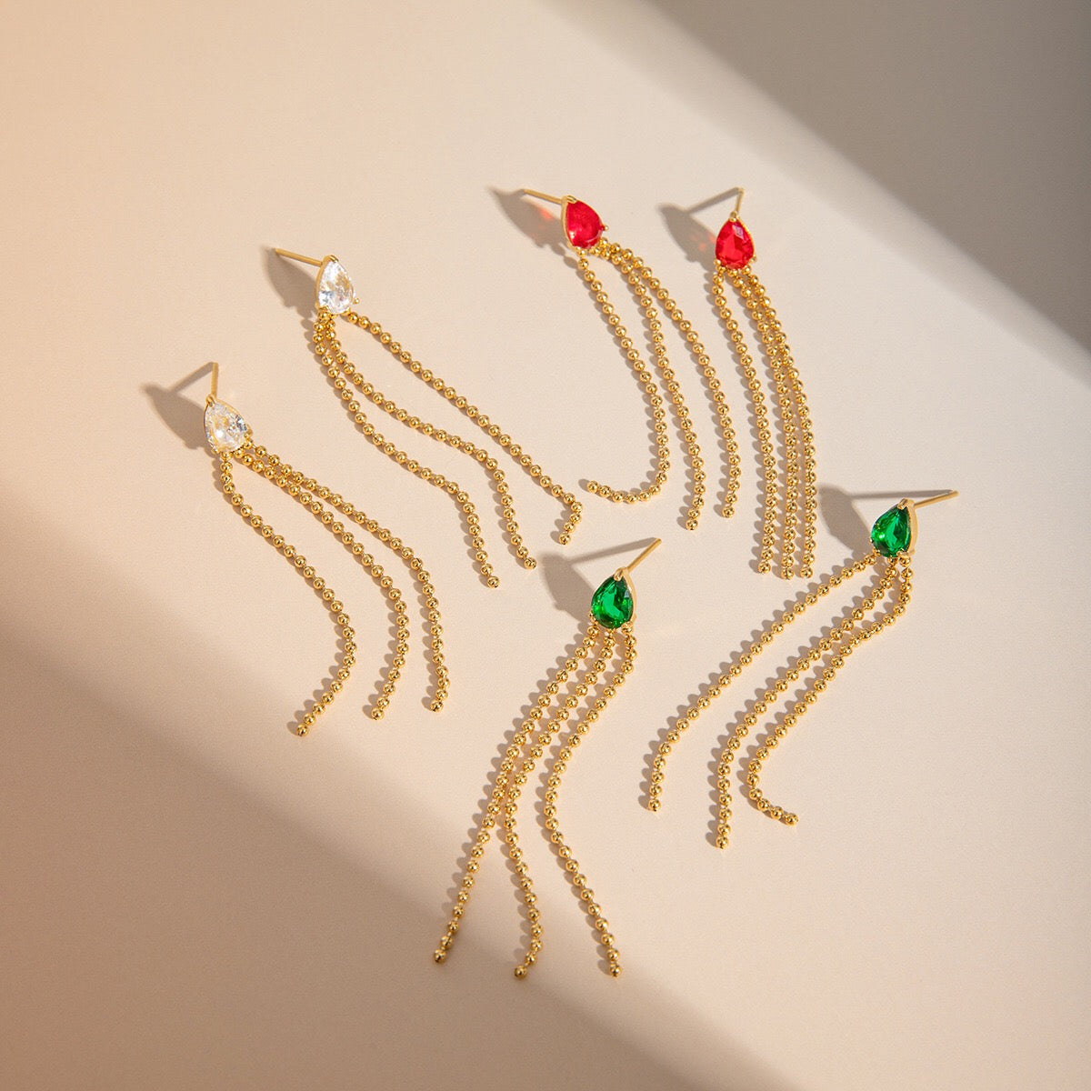 18K Gold Gemstone Drop Dangle Earrings