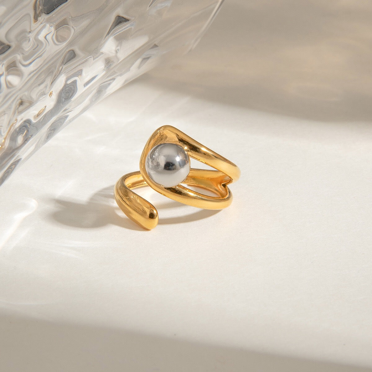 18K Gold and Silver Two Tone Single Point Statement Cuff Ring