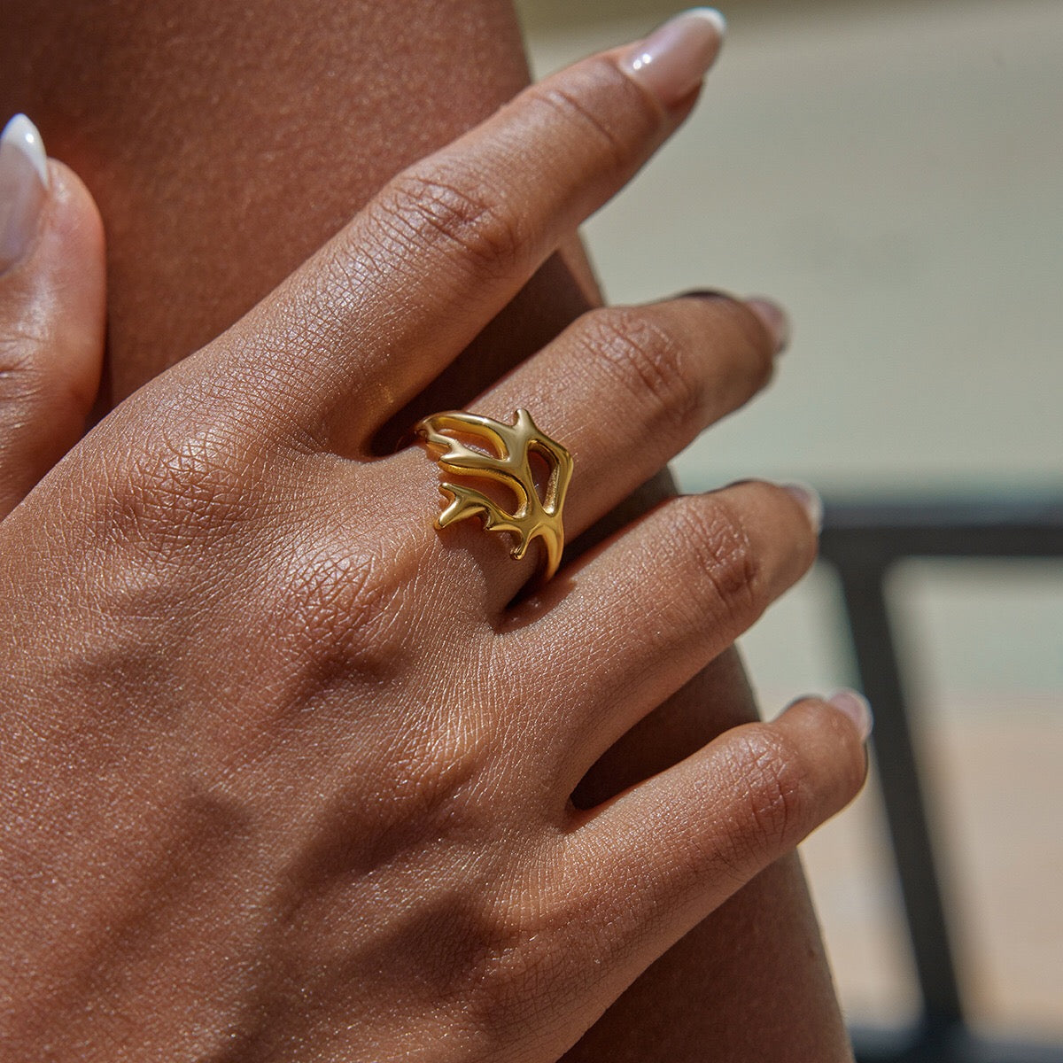 18K Gold Coastal Life Seashel Coral Starfish Ring Sets