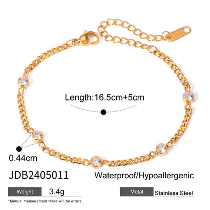 18K Gold Self Made Bezel Cuban Link Dainty Chain Bracelet
