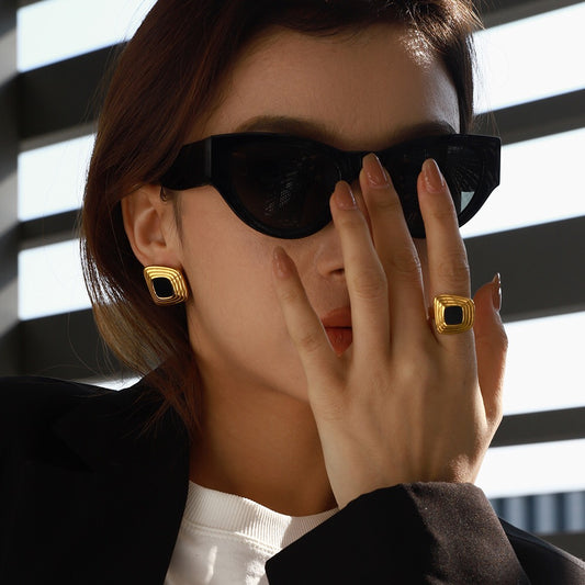 18K Gold Golden Age Black Onyx Statement Stud Earrings