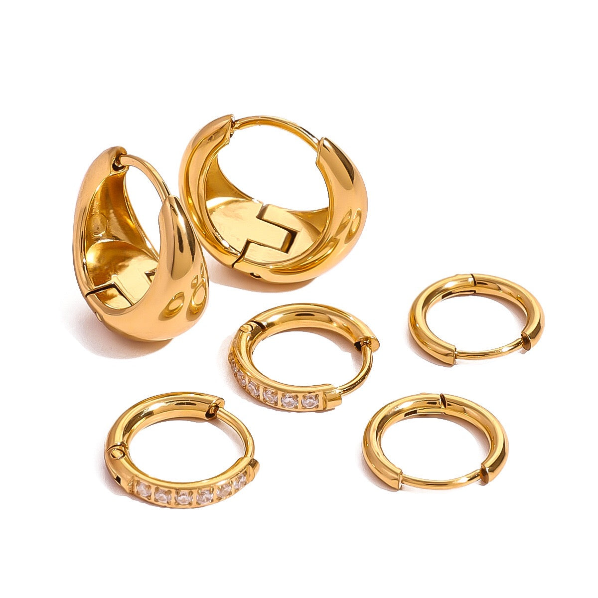 18K Gold Soft statement Small Hoop Huggie Earrings Set