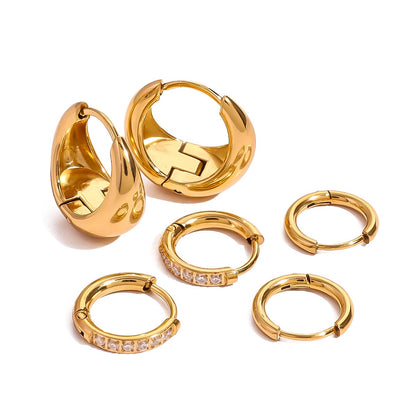 18K Gold Soft statement Small Hoop Huggie Earrings Set