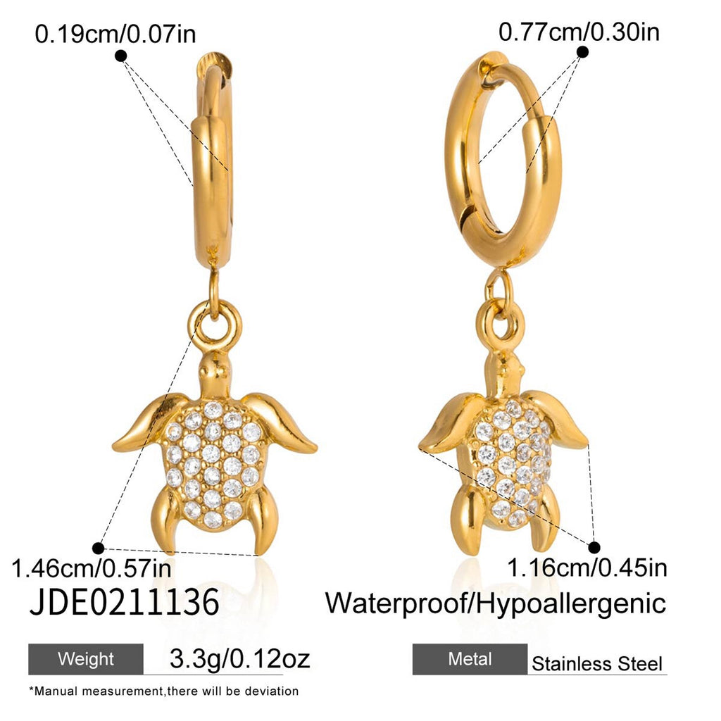 18K Gold Ocean Sparkle Seashell Palm Tree Small Hoop Huggie Earrings with Charm