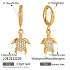 18K Gold Ocean Sparkle Seashell Palm Tree Small Hoop Huggie Earrings with Charm