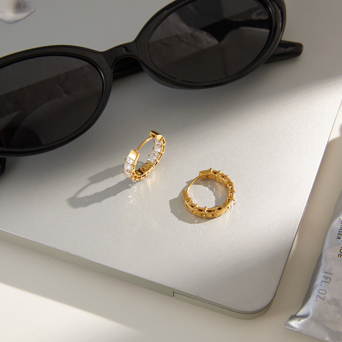 18K Gold Diamond Fever Small Hoop Huggie Earrings