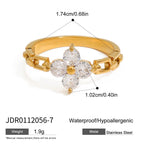 18K Gold Four Leaf Clover Flower Chain Band Stacking Ring