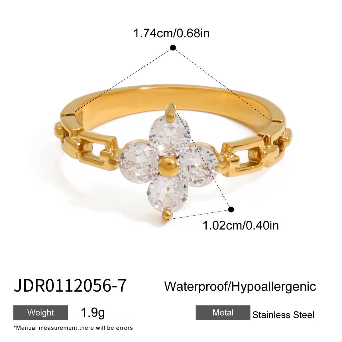 18K Gold Four Leaf Clover Flower Chain Band Stacking Ring