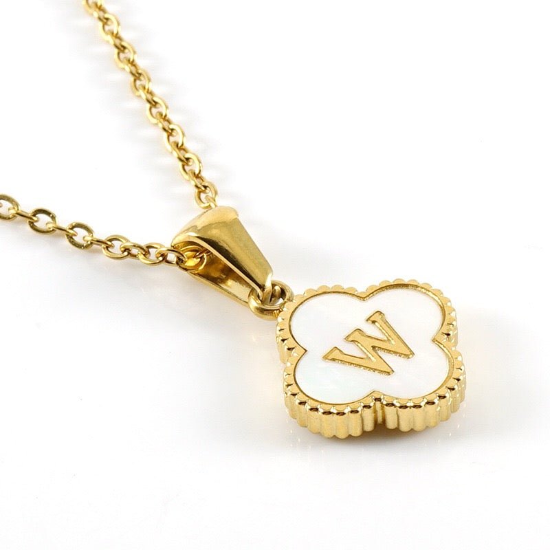 18K Gold Initial Clover Pendant Necklace