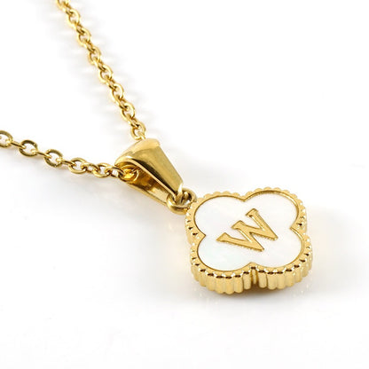 18K Gold Initial Clover Pendant Necklace