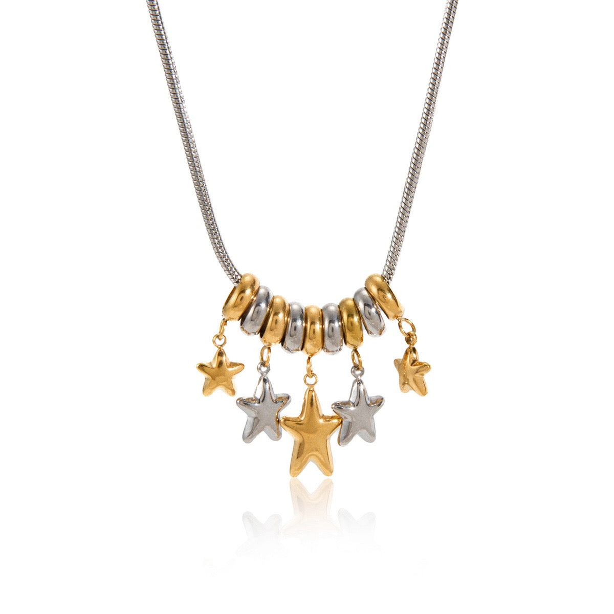 18K Gold and Silver Two Tone Nova Star Charm Long Necklace