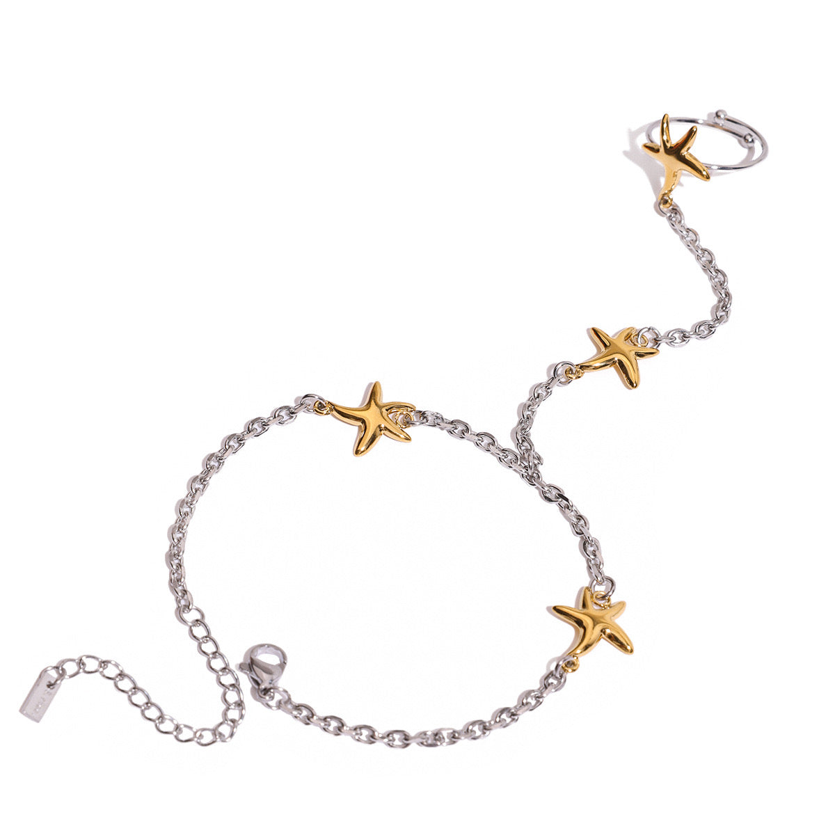 18K Gold Silver Two Tone Waterproof Starfish Hand Jewelry Chain Bracelet