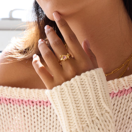 18K Gold Pink Flirt Heart Statement CZ Ring