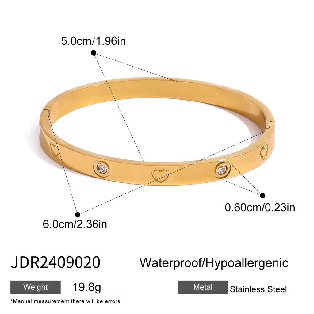 18K Gold Safety Pin Tennis Double Chain Heart Bangle Bracelet Stack