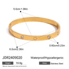 18K Gold Safety Pin Tennis Double Chain Heart Bangle Bracelet Stack