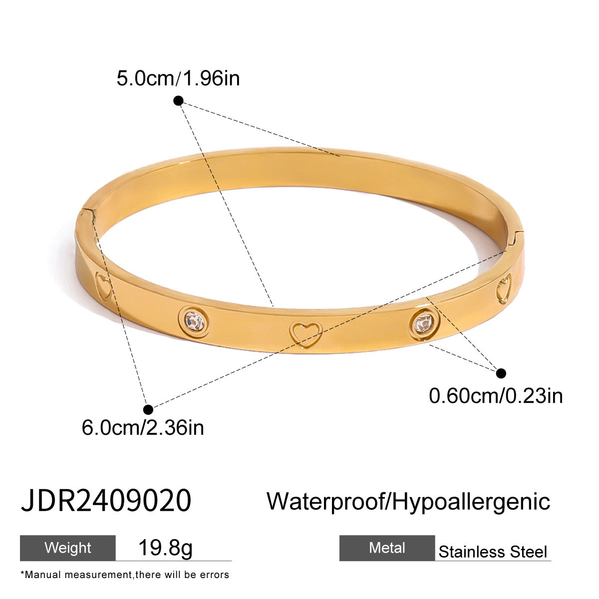 18K Gold Safety Pin Tennis Double Chain Heart Bangle Bracelet Stack