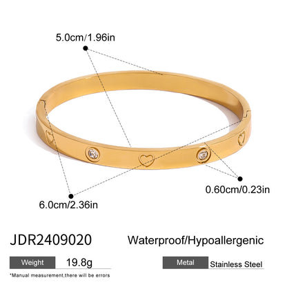 18K Gold Safety Pin Tennis Double Chain Heart Bangle Bracelet Stack