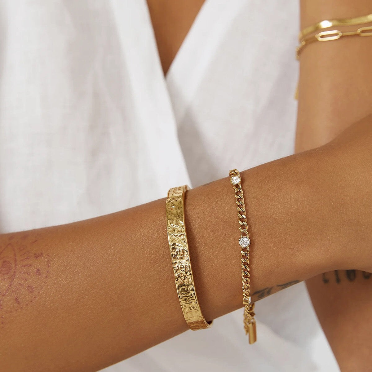 18K Gold Self Made Bezel Cuban Link Dainty Chain Bracelet