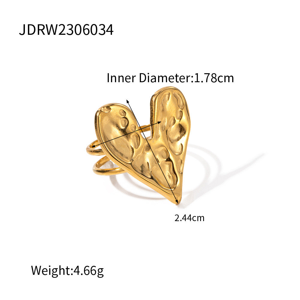 18K Gold Hammered Heart Statement Ring