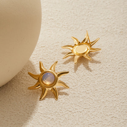 18K Gold Opal Forever Sun Statement Stud Earrings
