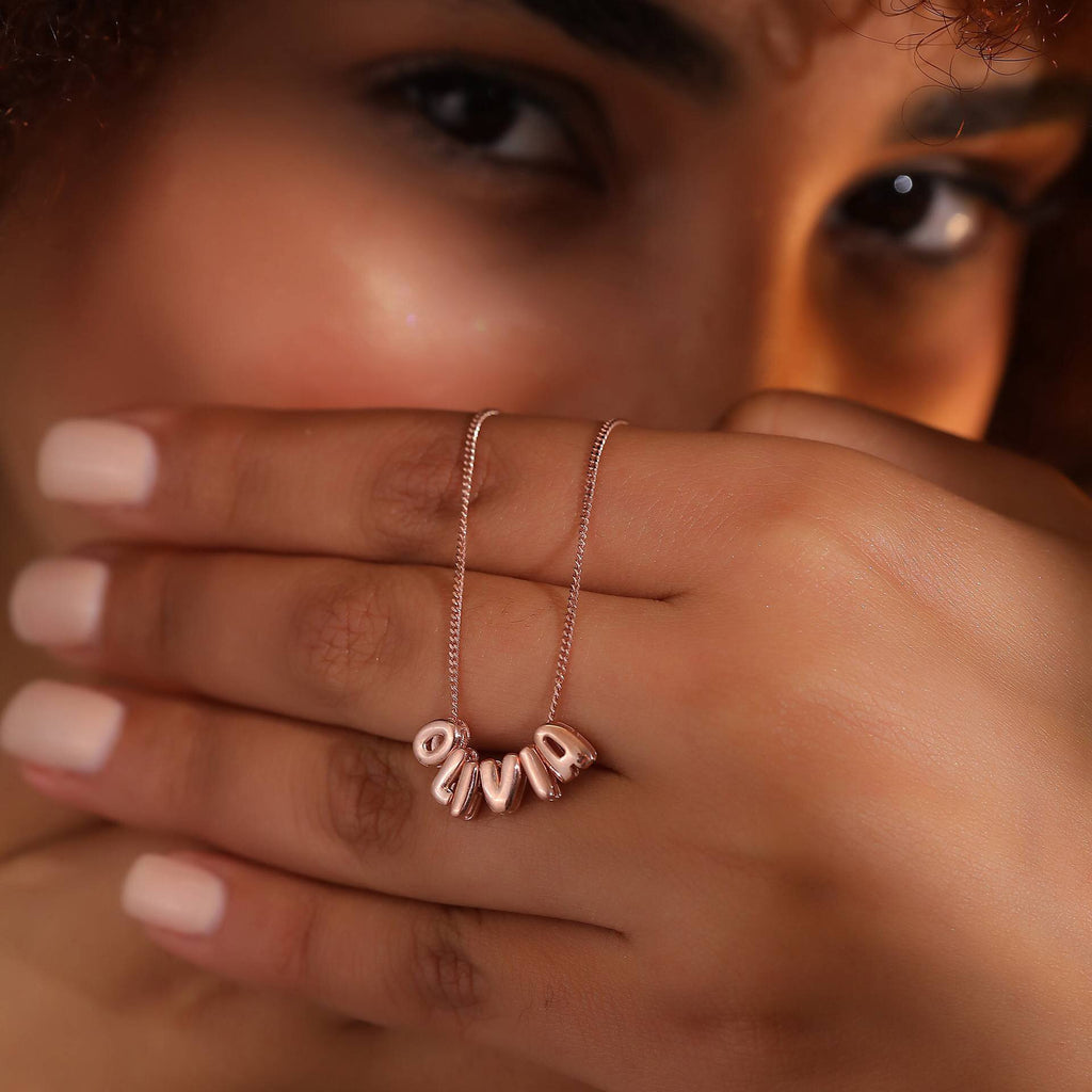 18K Gold and Silver Icon Bubble Letter Initial Custom Name Necklace