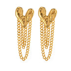 18K Gold Heart Chain Drop Dangle Earrings