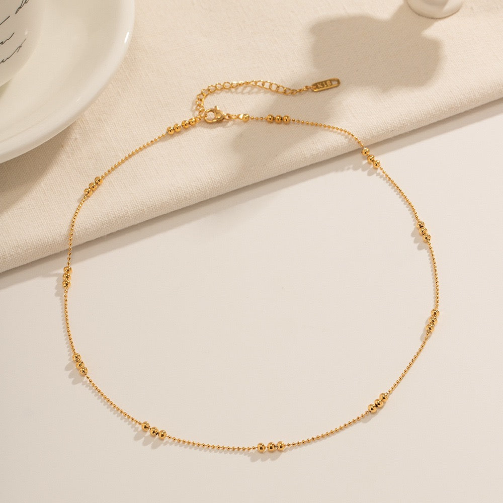 18K Gold Unique Beaded Chain Necklace