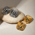 18K Gold Swirl Square Statement Stud Earrings