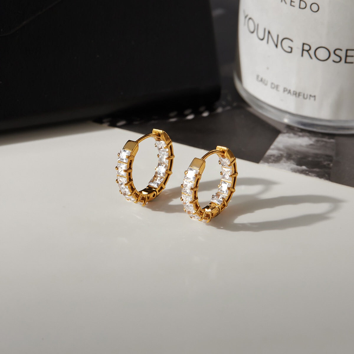 18K Gold Diamond Fever Small Hoop Huggie Earrings