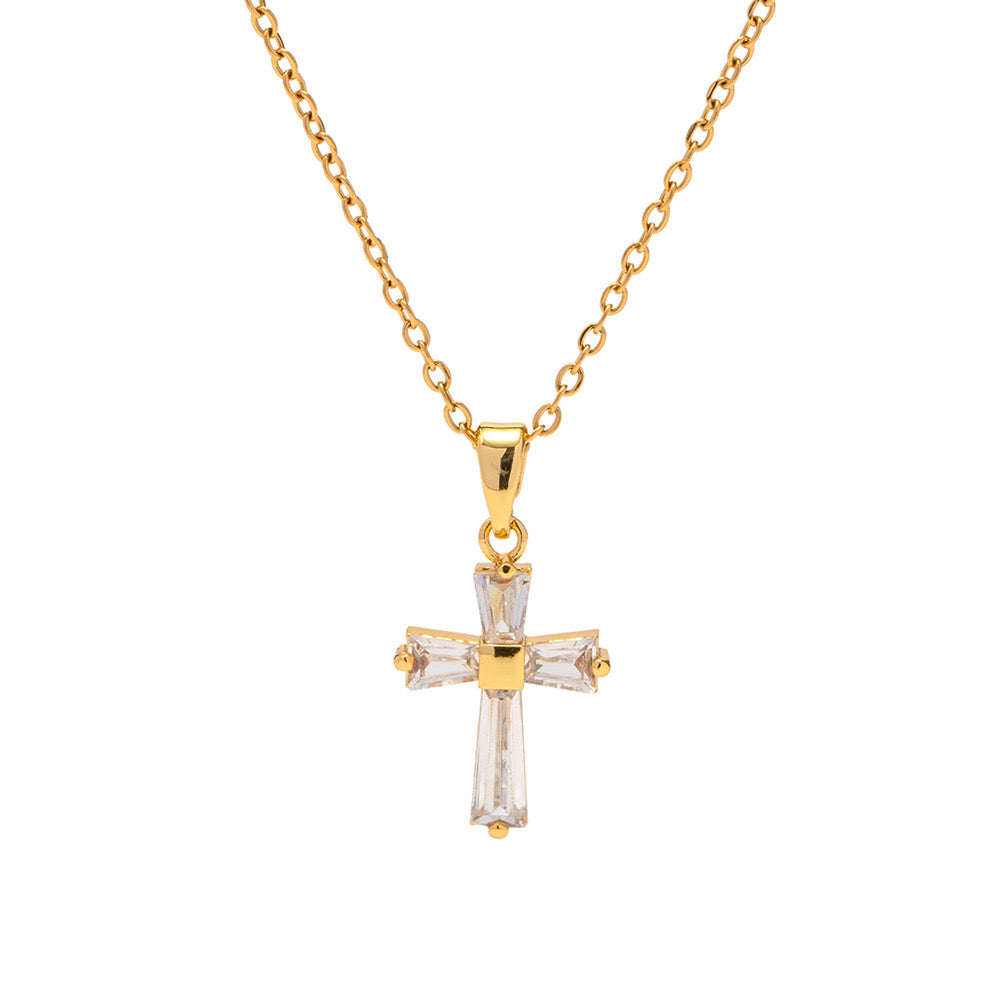 18K Gold Minimalist Crystal Cross Necklace