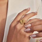 18K Gold Golden Spiral Sun Statement Ring