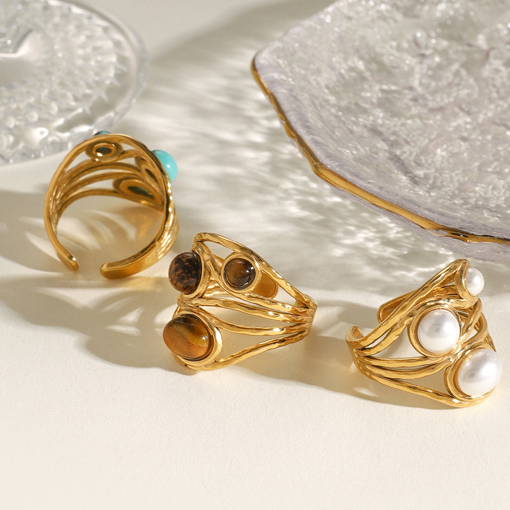 18K Gold Bold Gemstone Statement Ring
