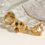18K Gold Bold Gemstone Statement Ring