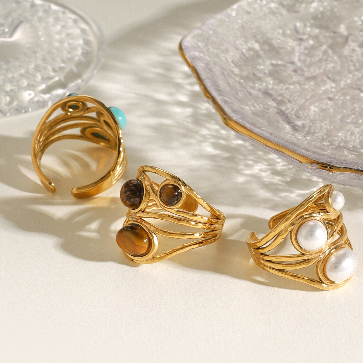 18K Gold Bold Gemstone Statement Ring