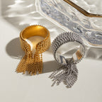 18K Gold Small Ball Chain Fringe Dangle Band Ring