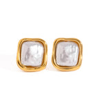 18K Gold Classy Square Pearl Cuff Ring