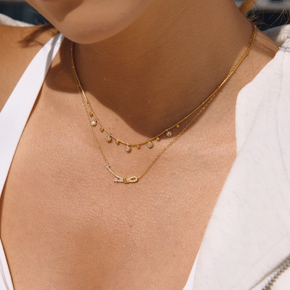 18K Gold The Promise Knot Pave Dainty Pendant Necklace