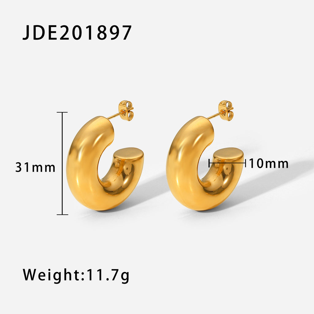 18K Gold Chunky C Shape Huggie Earrings