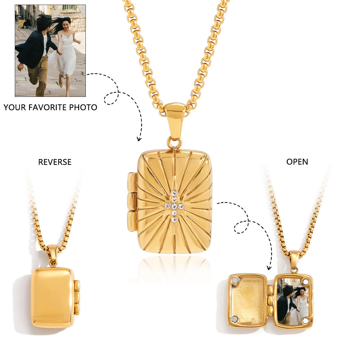 18K Gold Keepsake Heart Book Locket Pendant Box Chain Necklace