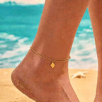 18K Gold Linked Double Chain Dainty Anklet