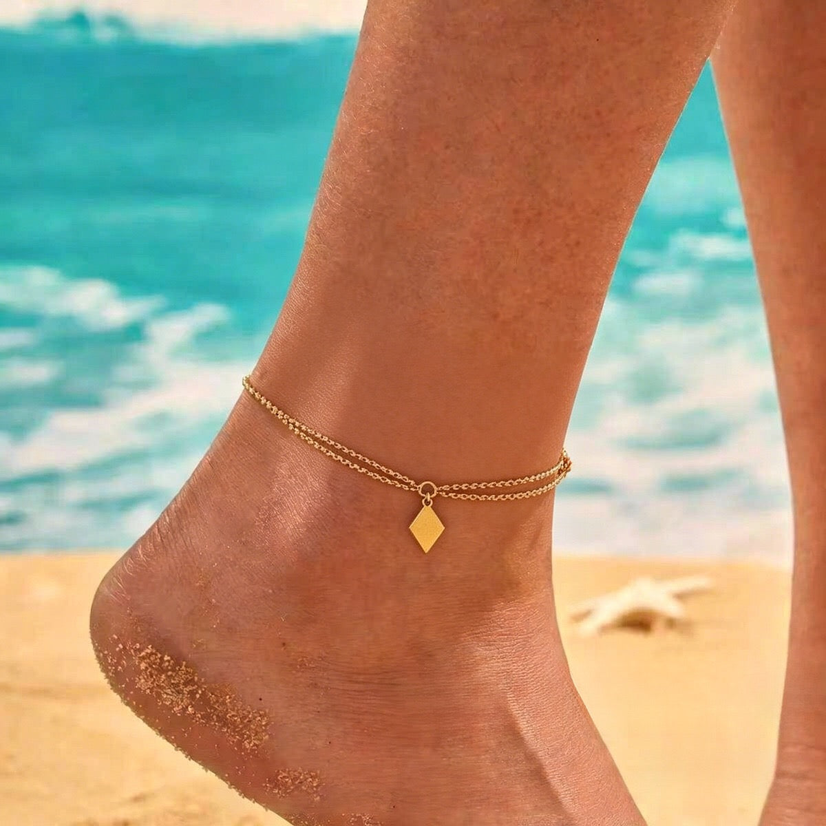 18K Gold Linked Double Chain Dainty Anklet