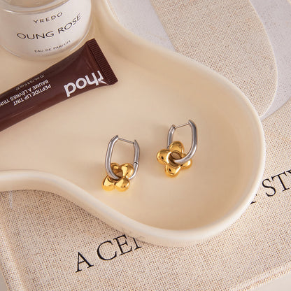 18K Gold and Silver Two Tone Flower Small Hoop Dangle Huggie Earrings