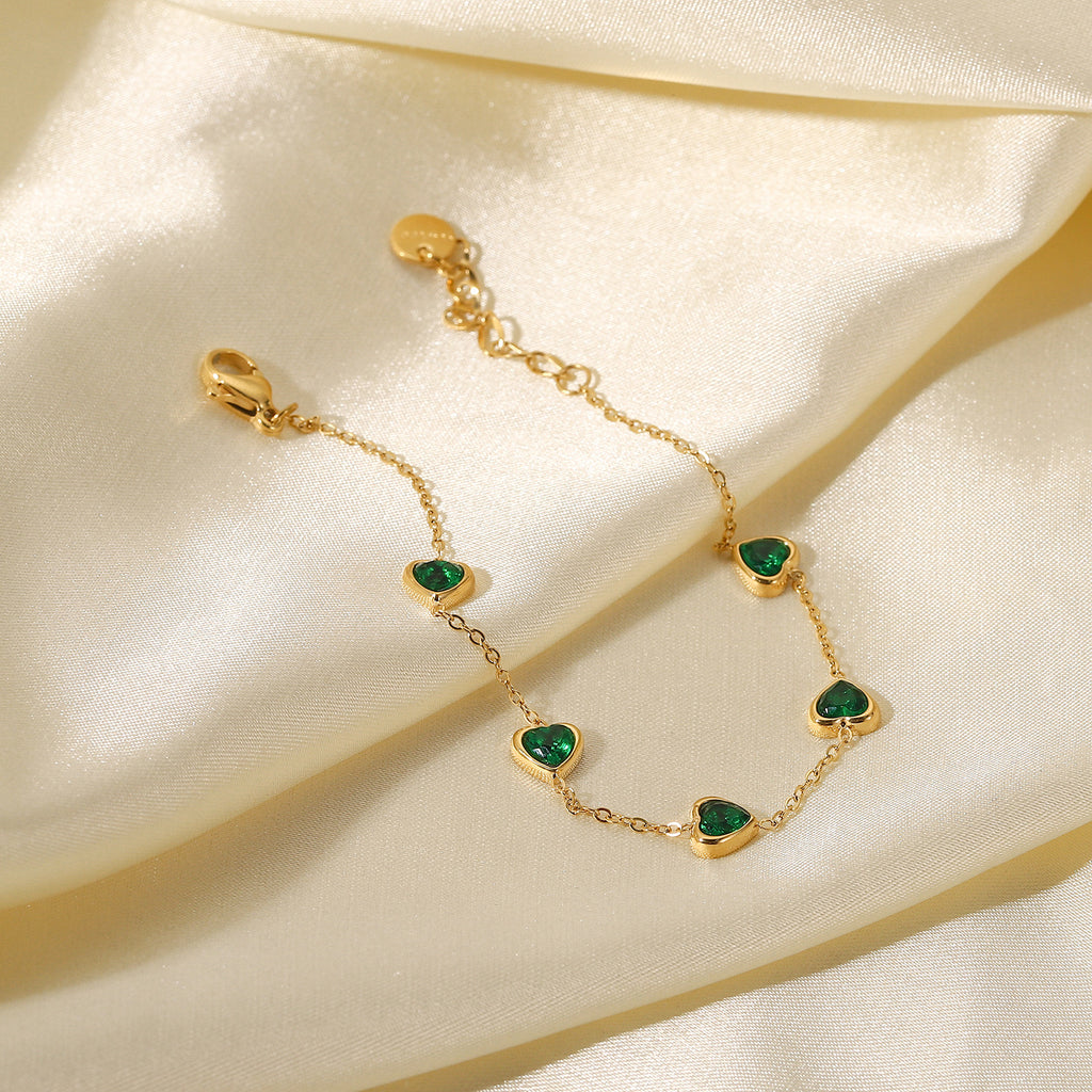 18K Gold Emerald Hearts Bracelet
