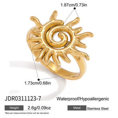 18K Gold Golden Spiral Sun Statement Ring