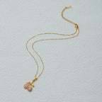 18K Gold Pink Cherry Pendant Herringbone Chain Layered Necklace Set