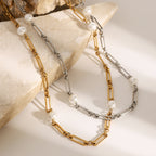 18K Gold Paperclip Chain Pearl Chain Extra Long Necklace