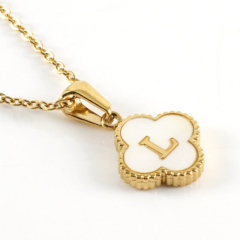 18K Gold Initial Clover Pendant Necklace