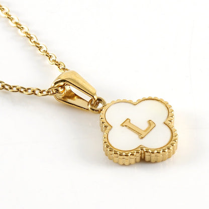 18K Gold Initial Clover Pendant Necklace