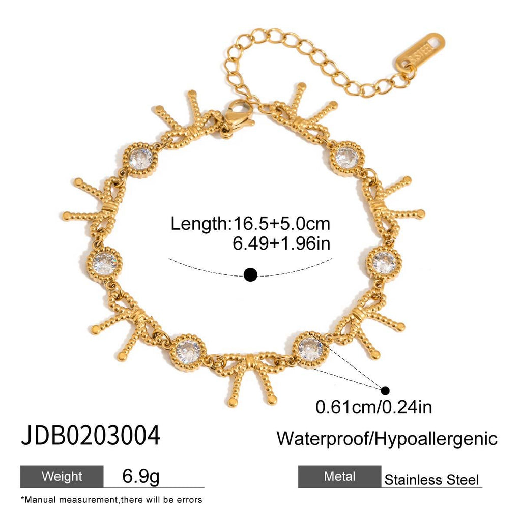 18K Gold Dreamy Bling Heart Bow Tennis Chain Bracelet Stack
